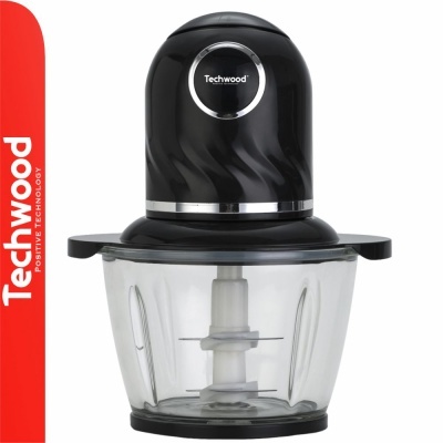 Picadora elétrica preta Techwood com copo transparente de vidro