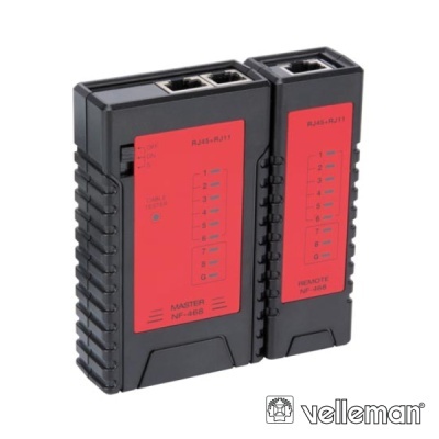 Testadores RJ45 e RJ11 preto e vermelho para cabos