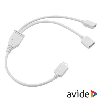 Cabo adaptador RGB LED branco com três conectores e logo avide