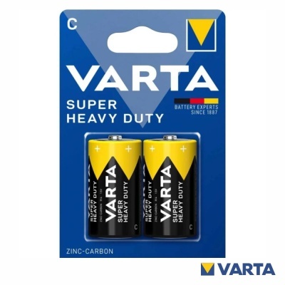 Pack duas pilhas VARTA Super Heavy Duty tipo C em embalagem azul