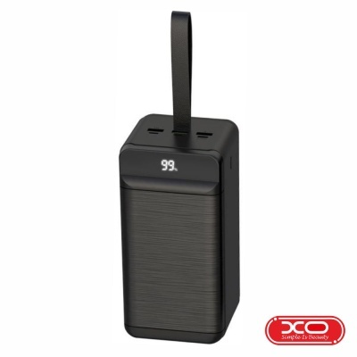 Carregador portátil preto com visor digital branco e alça preta