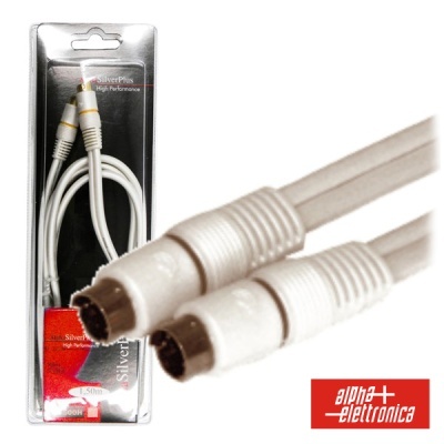 Cabo duplo DIN 5 pinos branco em embalagem blister com cartão preto e vermelho.