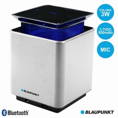 Coluna Bluetooth portátil prateada com grelha azul Blaupunkt