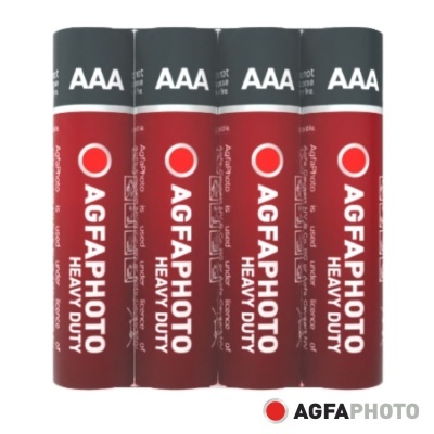 Quatro pilhas AAA AGFAPHOTO Heavy Duty em vermelho e preto