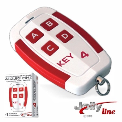 Comando remoto branco e vermelho com quatro botões A, B, C, D e texto KEY 4