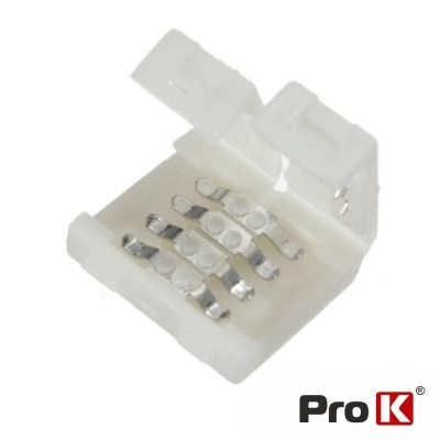 Conector elétrico branco de quatro contactos com tampa articulada e logótipo Pro K