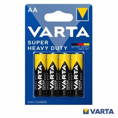 Pack quatro pilhas AA VARTA Super Heavy Duty em embalagem azul
