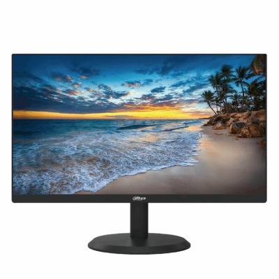 Monitor DAHUA preto com imagem de praia no ecrã