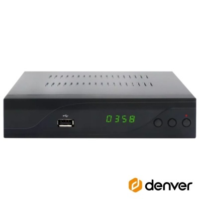 Receptor digital preto com visor verde mostrando 0358 e porta USB frontal