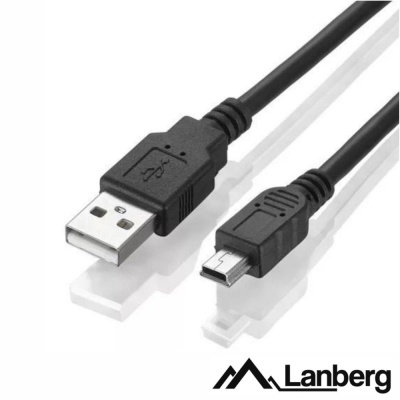 Cabo USB preto Lanberg tipo A para micro USB em fundo branco