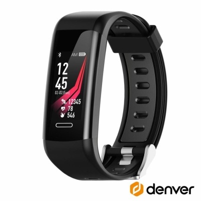 Pulseira fitness digital preta com ecrã colorido e números visíveis