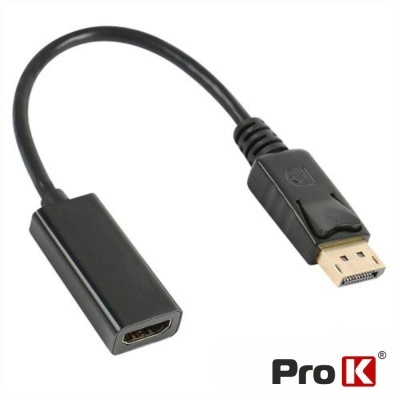 Adaptador DisplayPort para HDMI Pro K preto com cabo e conector dourado