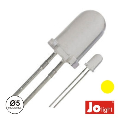 Dois LEDs brancos redondos de 5 mm com pernas metálicas e logótipo Jo light