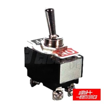 Interruptor de alavanca metálico com etiquetas ON e OFF vermelho e preto