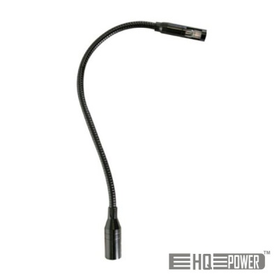 Microfone flexível preto com base e logótipo HQ POWER