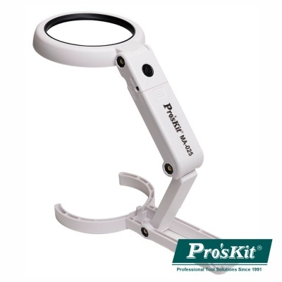 Lupa branca dobrável Pro'sKit MA-025 com suporte plástico