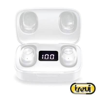 Auriculares sem fios brancos com estojo de carregamento e visor digital