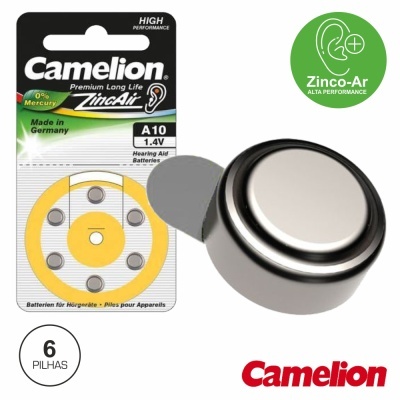 Embalagem de pilhas para aparelhos auditivos Camelion A10 Zinco-Ar 1.4V