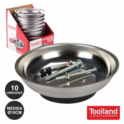 Pratos magnéticos de aço inox Toolland com parafusos e embalagem