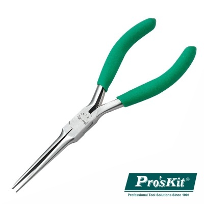 Alicate de ponta comprida com cabo verde e corpo metálico