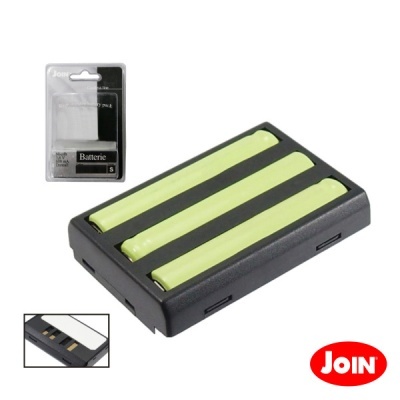 Carregador preto com três pilhas verdes, embalagem preta e logo vermelho Join