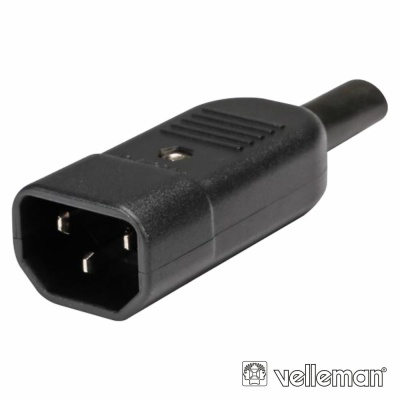 Conector elétrico preto com três pinos e cabo