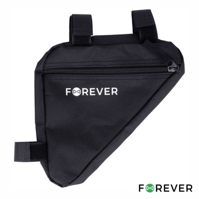 Bolsa triangular preta para bicicleta com fecho de correr e logotipo FOREVER