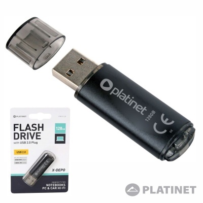 Pen drive preto Platinet 128GB com embalagem
