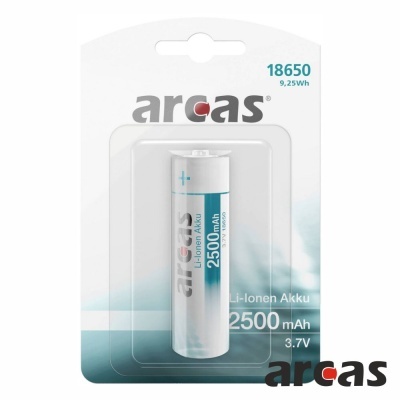 Bateria recarregável Arcas Li-Ion Akku 18650 2500 mAh 3,7V em embalagem