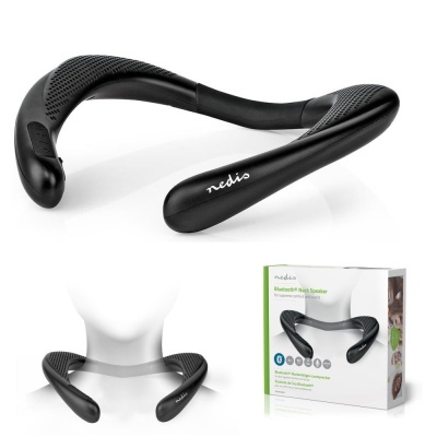 Colar alto-falante Bluetooth preto Nedis em formato ergonómico para uso ao pescoço