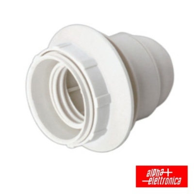 Adaptador plástico branco com logótipo alpha+ elettronica vermelho