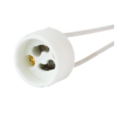 Casquilho cerâmico branco para lâmpada com cabos