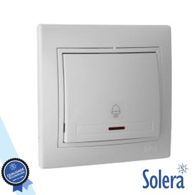 Interruptor de parede branco com símbolo de campainha e indicador vermelho Solera