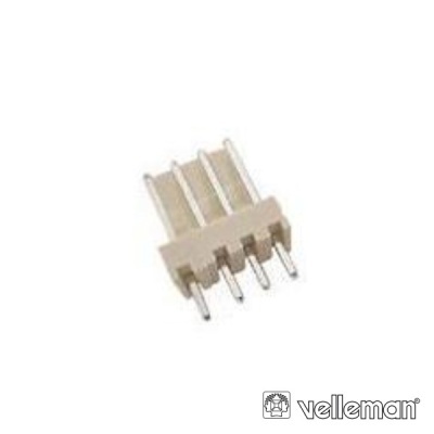 Conector elétrico de 4 pinos em plástico branco com pinos metálicos