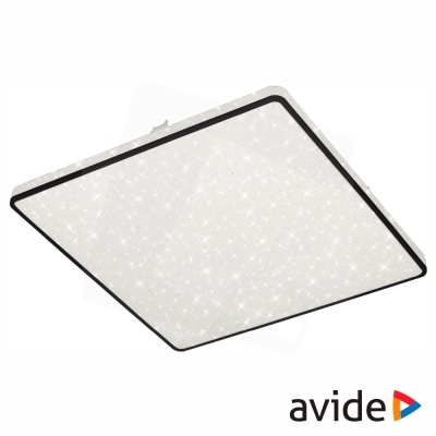 Luminária de teto quadrada branca com borda preta e efeito de estrelas