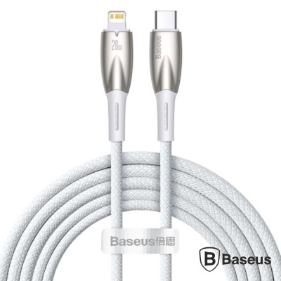 Cabo Baseus branco com conetores Lightning e USB-C e cabo trançado