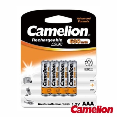 Pacote de quatro pilhas recarregáveis AAA Camelion, 600 mAh, Ni-MH