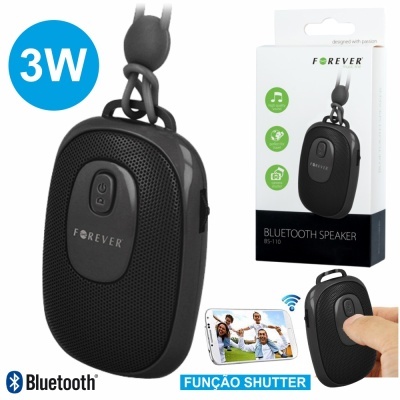Coluna Bluetooth preta FOREVER BS-110 com botão e textura em relevo