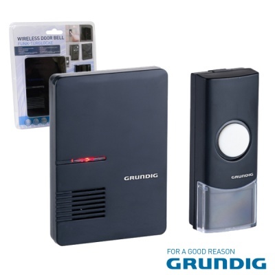 Campainha sem fios Grundig preta com unidade interior e exterior e embalagem