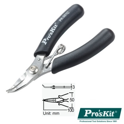 Alicate Pro'sKit PK-501C com alças pretas e mandíbulas metálicas curvadas