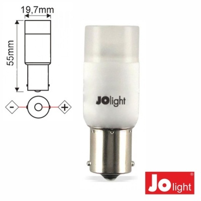 Lâmpada LED Jo light branca com base metálica e dimensões indicadas