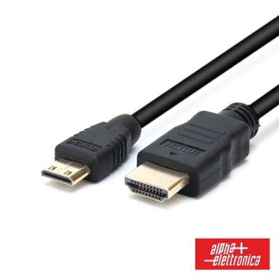 Cabo HDMI com conector HDMI e micro HDMI pretos com logótipo vermelho alpha elettronica