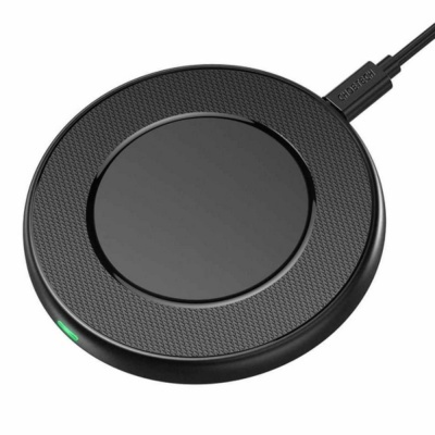 Carregador sem fios redondo preto com cabo USB-C