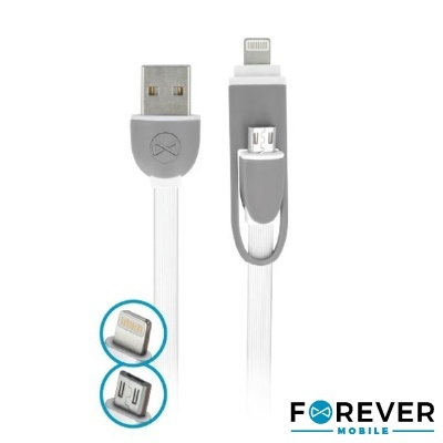 Cabo de carregamento USB e adaptador Micro USB branco e cinza da marca FOREVER MOBILE