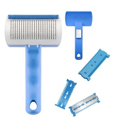 Conjunto de ferramentas azul claro para remoção de pêlos com pente, rolo e lâminas