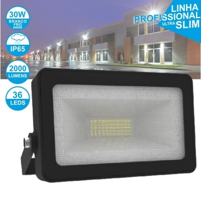 Projeto LED retangular preto com superfície branca texturizada e informações técnicas em azul e branco