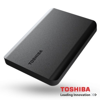 Disco rígido externo Toshiba cinzento com logótipo