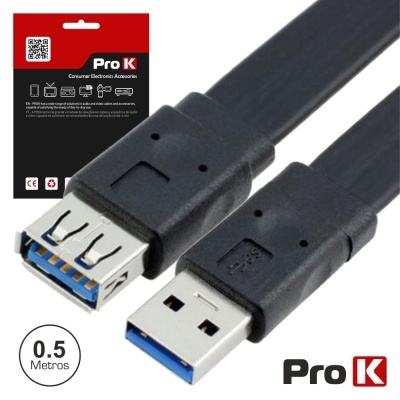 Cabo USB 3.0 preto Pro K com conetores USB A macho e fêmea, 0.5 metros