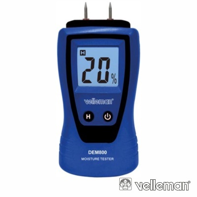 Medidor de humidade Velleman DEM800 azul com visor digital e pinos metálicos