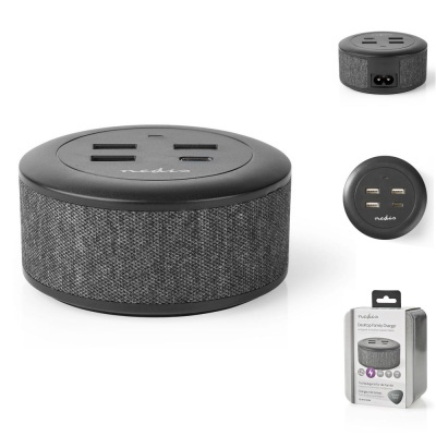 Base de carregamento Nedis redonda cinza com portas USB e embalagem